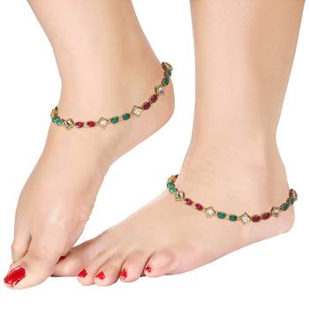 Gold Plated Traditional Kundan Anklets For Women A026Mg 2