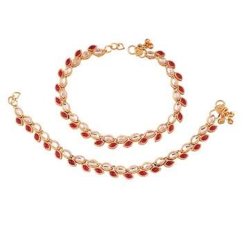 Gold Plated Traditional Kundan Anklets For Women A027M 1