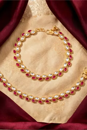 Gold Plated Traditional Kundan Anklets For Women A027M