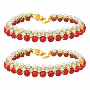 Traditional Gold Plated Kundan Pearl Anklets Payal For Girls & Women  2