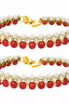Traditional Gold Plated Kundan Pearl Anklets Payal For Girls & Women 
