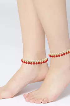 Traditional Gold Plated Kundan Pearl Anklets Payal For Girls & Women 