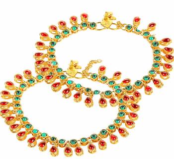 Traditional Gold Plated Kundan Anklets Payal For Girls & Women (A031Mg) 1