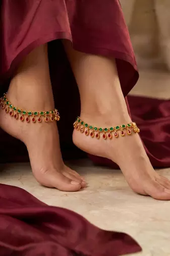 Traditional Gold Plated Kundan Anklets Payal For Girls & Women