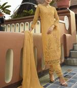 Yellow Embroidered Georgette Semi Stitched Salwar With Dupatta