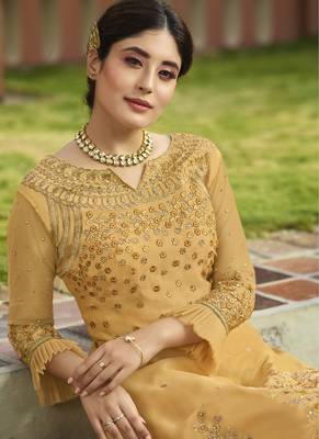 Yellow Embroidered Georgette Semi Stitched Salwar With Dupatta 3