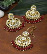 Traditional Kundan Pearl Earrings & Maang Tikka For Women 