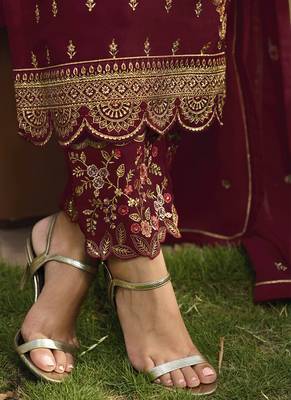 maroon embroidered georgette semi stitched salwar with dupatta 4