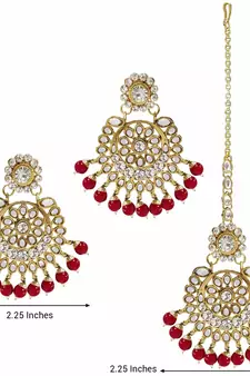 Traditional Kundan Pearl Earrings & Maang Tikka For Women 