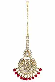 Traditional Kundan Pearl Earrings & Maang Tikka For Women 