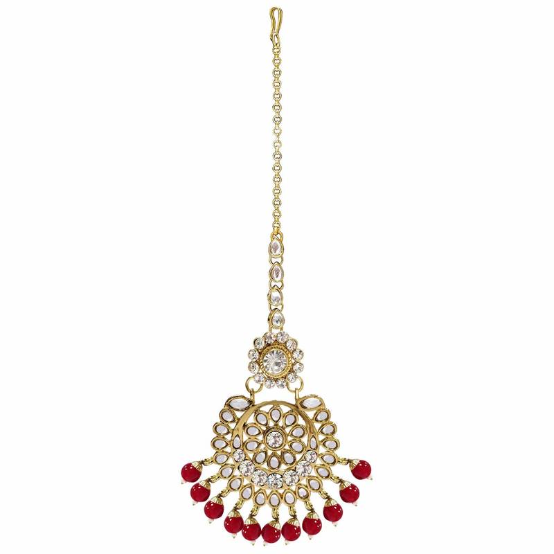 Traditional Kundan Pearl Earrings & Maang Tikka For Women 