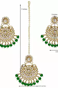 Gold Plated Traditional Kundan Pearl Earrings & Maang Tikka For Women 