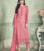 Pink Embroidered Georgette Semi Stitched Salwar With Dupatta