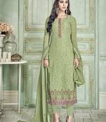 Green Embroidered Georgette Semi Stitched Salwar With Dupatta