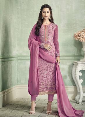 Pink Embroidered Georgette Semi Stitched Salwar With Dupatta 1