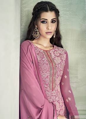 Pink Embroidered Georgette Semi Stitched Salwar With Dupatta 2