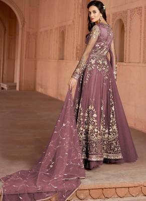 Pink Embroidered Net Semi Stitched Salwar With Dupatta 2