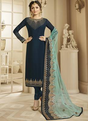 Green Embroidered Satin Semi Stitched Salwar With Dupatta 1