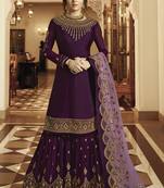Purple Embroidered Satin Semi Stitched Salwar With Dupatta