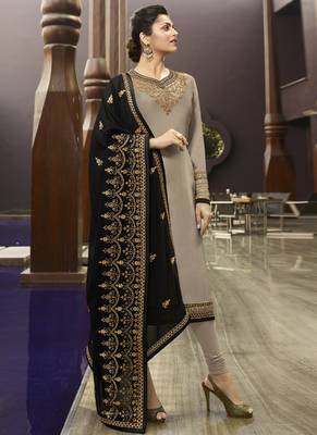 Beige Embroidered Satin Semi Stitched Salwar With Dupatta 2
