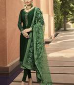 Green Embroidered Satin Semi Stitched Salwar With Dupatta