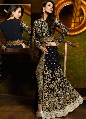 Blue Embroidered Georgette Semi Stitched Salwar With Dupatta 1