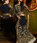 Blue Embroidered Georgette Semi Stitched Salwar With Dupatta