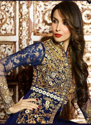 Blue Embroidered Georgette Semi Stitched Salwar With Dupatta 2