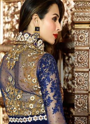 Blue Embroidered Georgette Semi Stitched Salwar With Dupatta 3