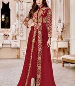 Red Embroidered Georgette Semi Stitched Salwar With Dupatta
