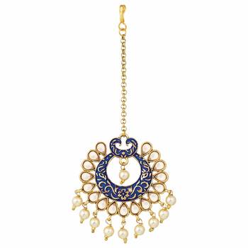Gold Plated Kalank Inspired Kundan Pearl Meenakari Maang Tikka For Women (T2026Bl) 1