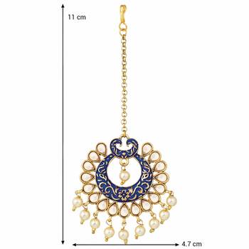 Gold Plated Kalank Inspired Kundan Pearl Meenakari Maang Tikka For Women (T2026Bl) 2