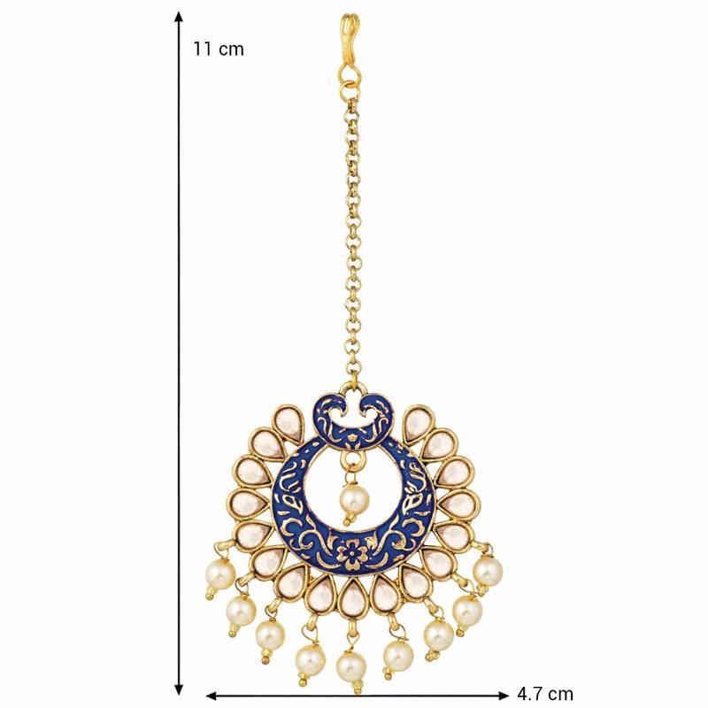 Gold Plated Kalank Inspired Kundan Pearl Meenakari Maang Tikka For Women (T2026Bl)