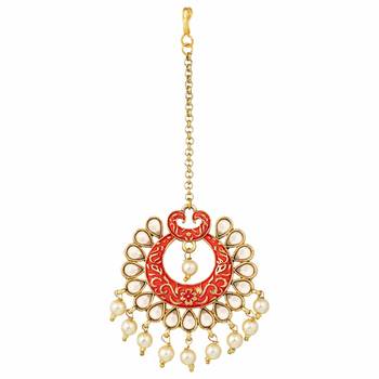 Gold Plated Kalank Inspired Kundan Pearl Meenakari Maang Tikka For Women (T2026R) 1