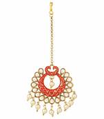 Gold Plated Kalank Inspired Kundan Pearl Meenakari Maang Tikka For Women (T2026R)
