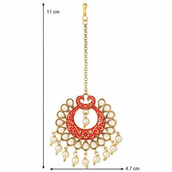 Gold Plated Kalank Inspired Kundan Pearl Meenakari Maang Tikka For Women (T2026R) 2