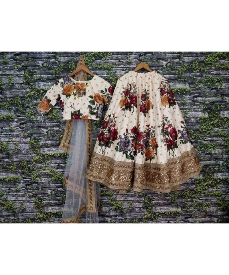 Multicolor Printed Art Silk Unstitched Lehenga Choli