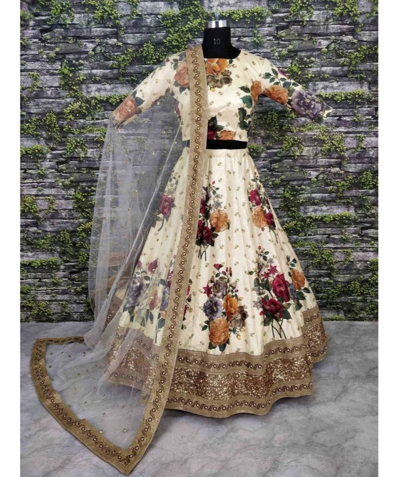 Multicolor Printed Art Silk Unstitched Lehenga Choli