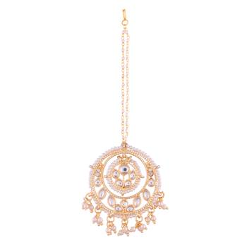 Traditional Gold Plated Kundan & Pearl Maang Tikka For Women  1