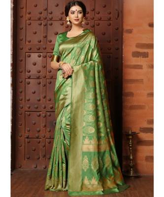 green woven art silk saree with blouse 1