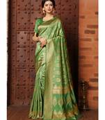 green woven art silk saree with blouse