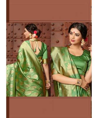 green woven art silk saree with blouse 2