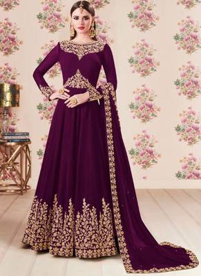Purple Embroidered Georgette Semi Stitched Salwar With Dupatta 1