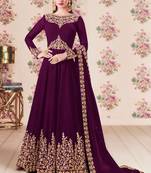 Purple Embroidered Georgette Semi Stitched Salwar With Dupatta