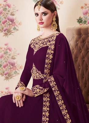 Purple Embroidered Georgette Semi Stitched Salwar With Dupatta 2
