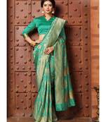 green woven art silk saree with blouse