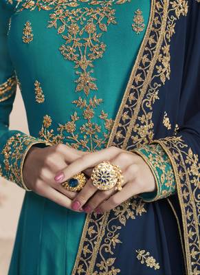 Blue Embroidered Silk Blend Semi Stitched Salwar With Dupatta 2