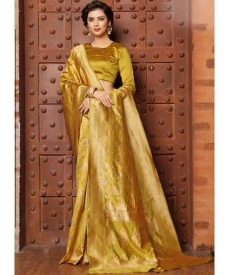 yellow woven art silk saree with blouse 1