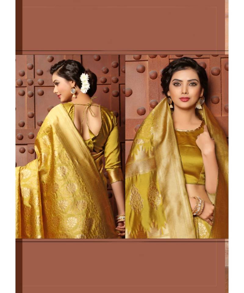 yellow woven art silk saree with blouse