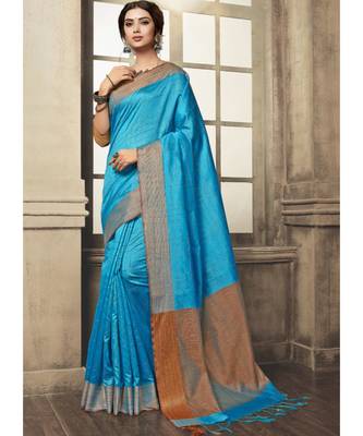 blue woven art silk saree with blouse 1